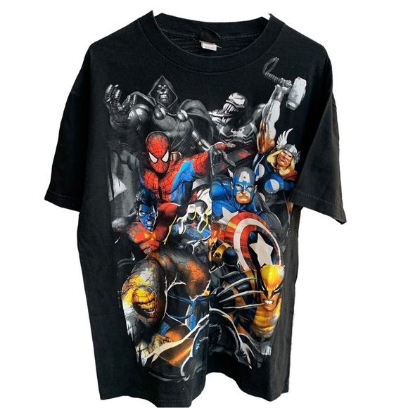 Vintage Marvel Comics Mad Engine Tee Shirt X Men Spider-Man Thor Wolverine - Picture 1 of 6
